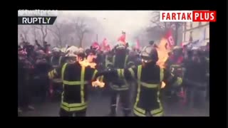 آتش نشانان فرانسوی به نشانه اعتراض خودشان را آتش زدند