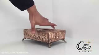 جا دستمال کاغذی مسی قلمزنی مدل هخامنشی