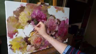 مجموعه گلها . نقاشی رنگ روغن . ورکشاپ بسیار عالی وآموزشی . با تکنیک قلم بزرگ .
