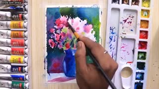 ✅ آموزش نقاشی گل‌های زیبا در کوزه سفالی