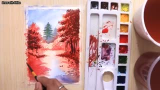 ✅ آموزش نقاشی منظره قدم زدن در پائیز عاشقانه